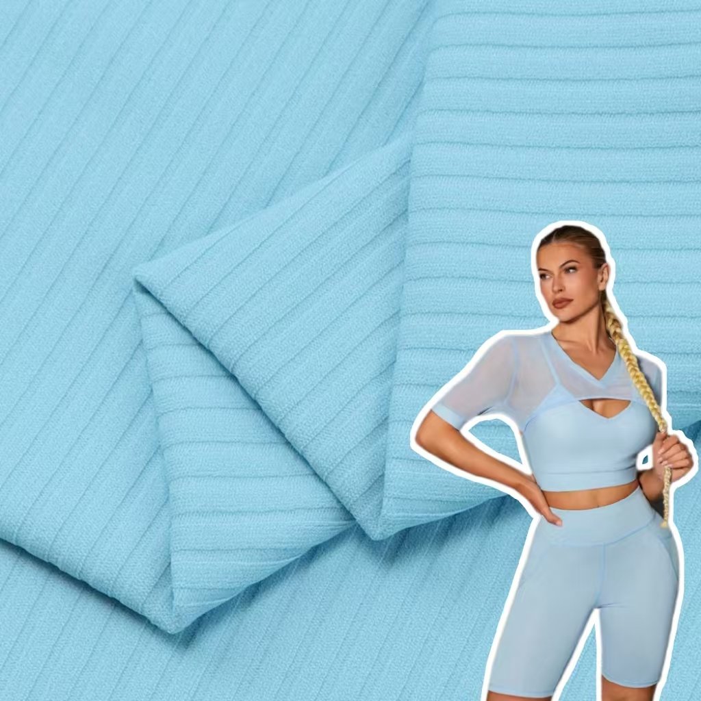 Wholesale Nylon Spandex 2*1 Ribbed Texture Fabric 220g Soft Rib Stretch Knit Fabric for Bikini Shapewear Yoga Gym Sportswear