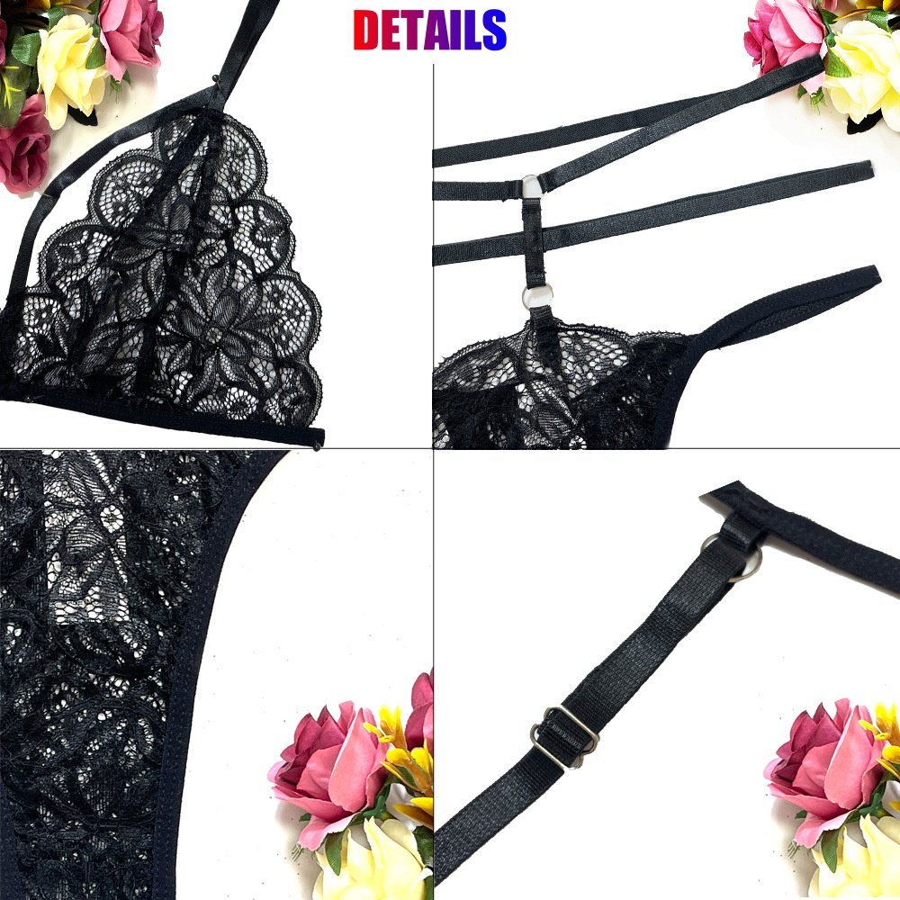 Women Sexy Lace Lingerie Set Push Up Bra Top + Hollow Out Thongs Underpants Two Piece Set Hot Lady Exotic Lingerie Underwear