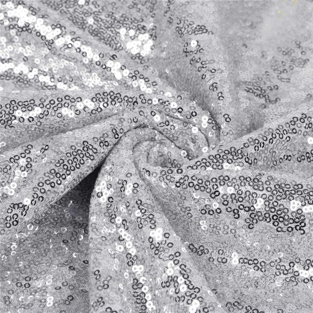 Wholesale Nigerian Luxury Custom Bling Bling Elastic 3mm Silver Embroidery Mesh Lace Tulle Sequin Fabric For Bridal Clothing