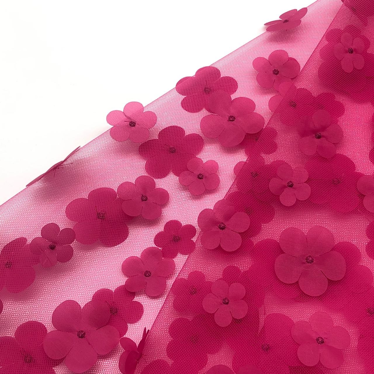 hot sale tulle FLOWER 100polyester 3D laser embroidery fabric solid color lace mesh wedding dress children fabric for girl