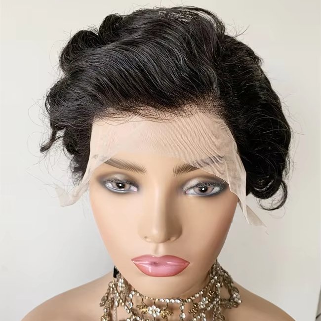 DX237 Glueless full hd lace brazilian human hair wigs janet pixie wig cut curly raw hair ready to ship black 8 inch wear and go