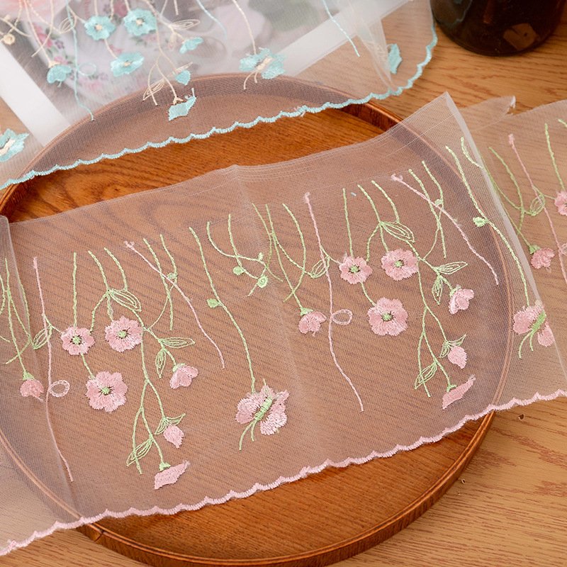 Colorful Mesh lace 19cm Polyester Bridal Tulle Lace Trim Embroidery Lace Trim