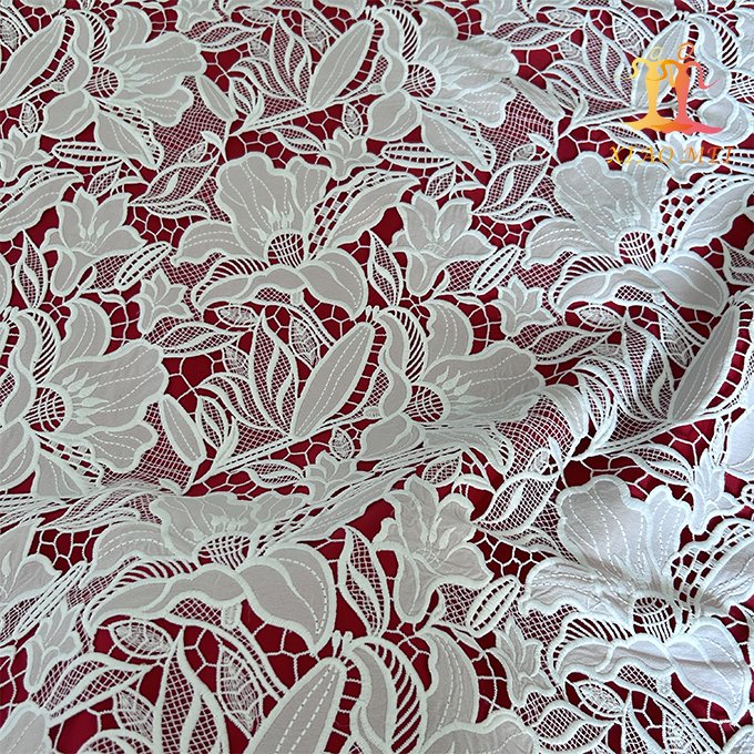High- end chemical polyester laser cut fancy embroidery bridal lace fabric XM-WL0153