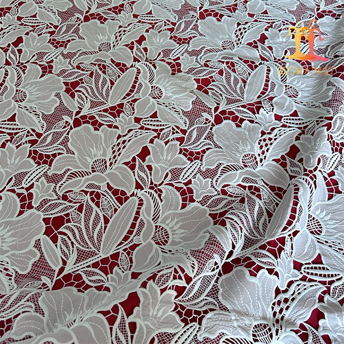 High- end chemical polyester laser cut fancy embroidery bridal lace fabric XM-WL0153