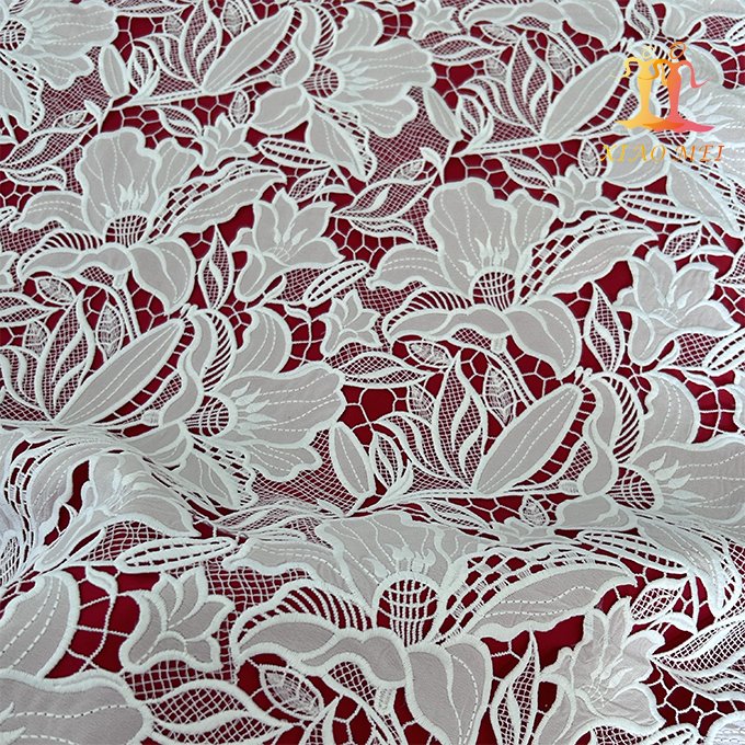 High- end chemical polyester laser cut fancy embroidery bridal lace fabric XM-WL0153