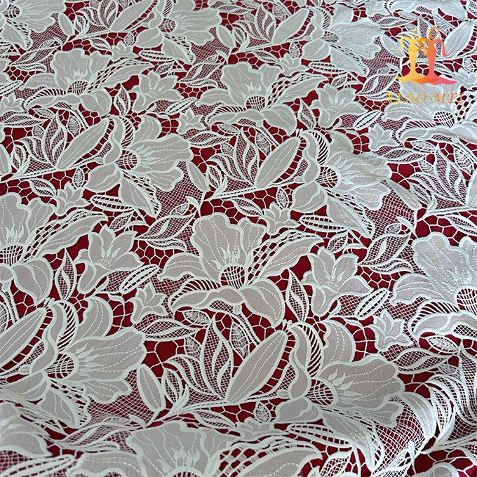 High- end chemical polyester laser cut fancy embroidery bridal lace fabric XM-WL0153