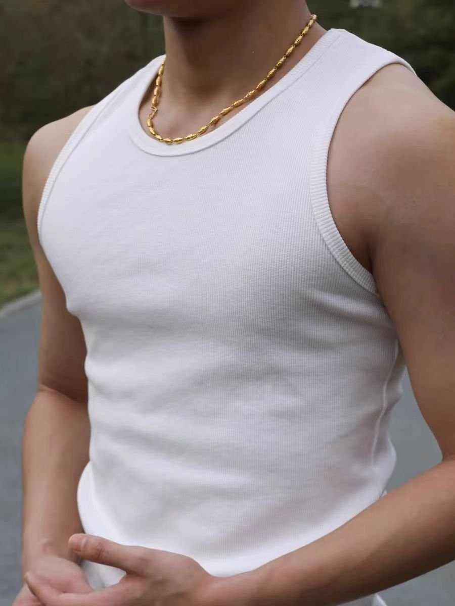 Custom Logo Cotton Mens Thread Tank Top Gym Ribbed Tops Fitness Athletic Clothes for Men