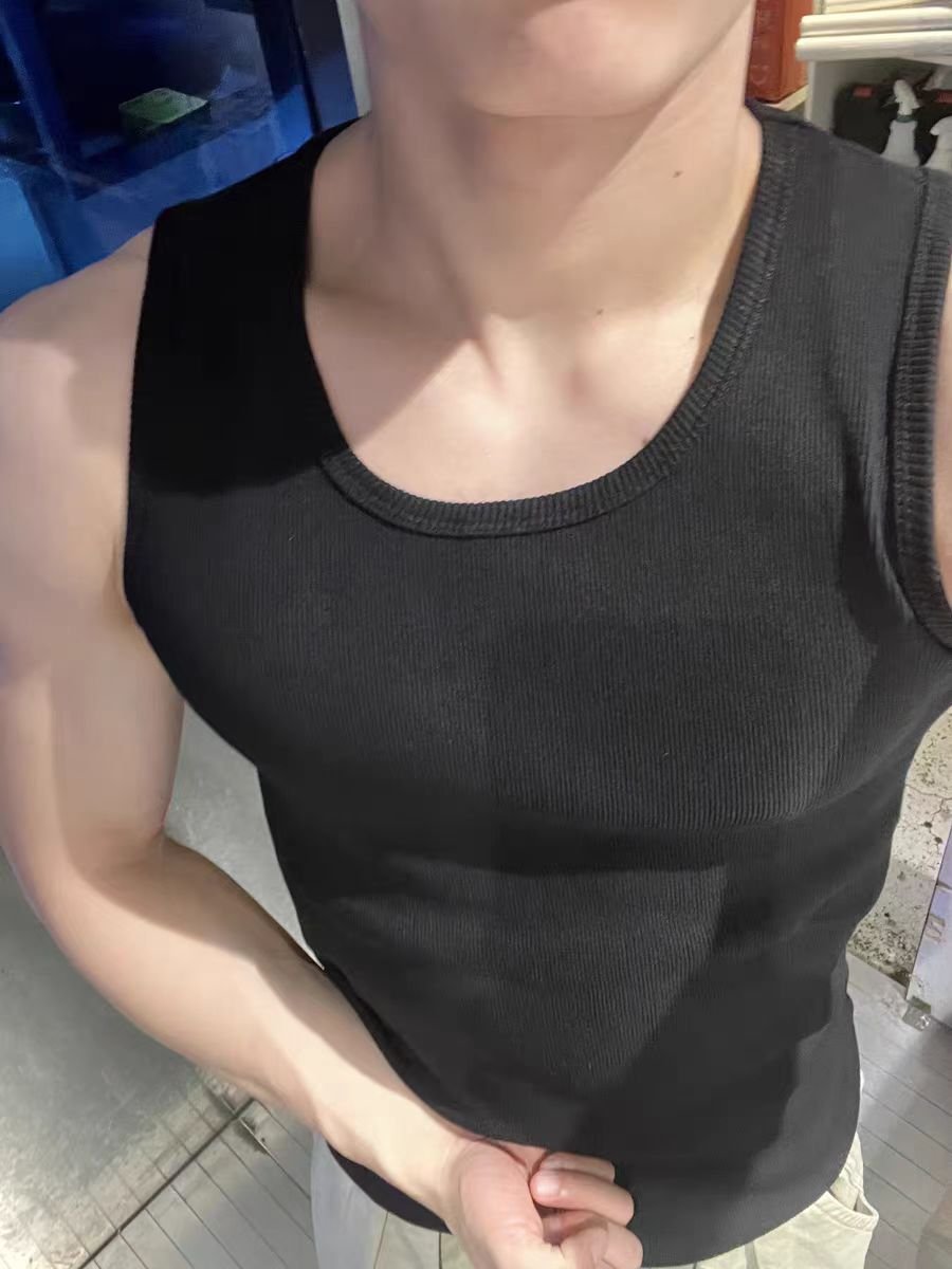 Custom Logo Cotton Mens Thread Tank Top Gym Ribbed Tops Fitness Athletic Clothes for Men