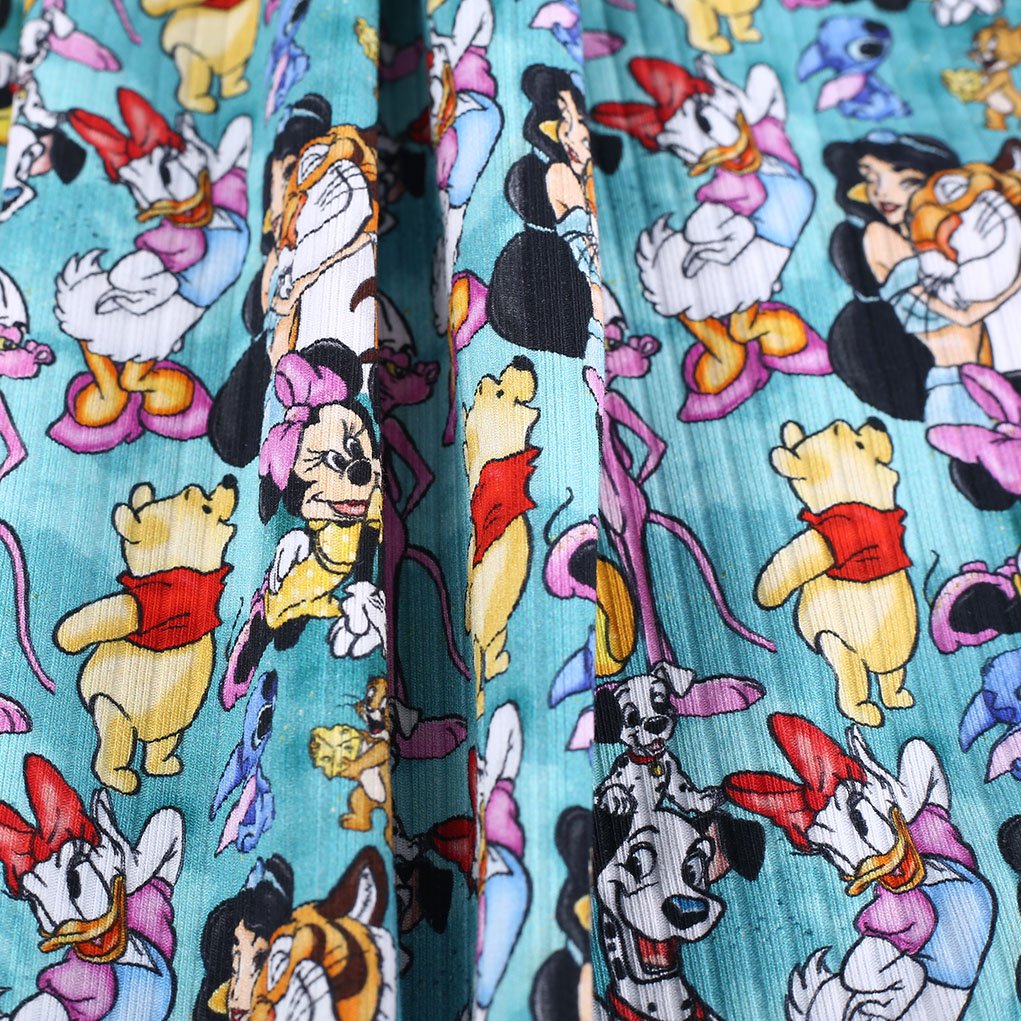 Hot selling beautiful cartoon print 95% cotton 5% spandex cotton rib digital printing spandex fabric for kids dress