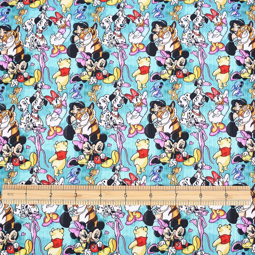 Hot selling beautiful cartoon print 95% cotton 5% spandex cotton rib digital printing spandex fabric for kids dress