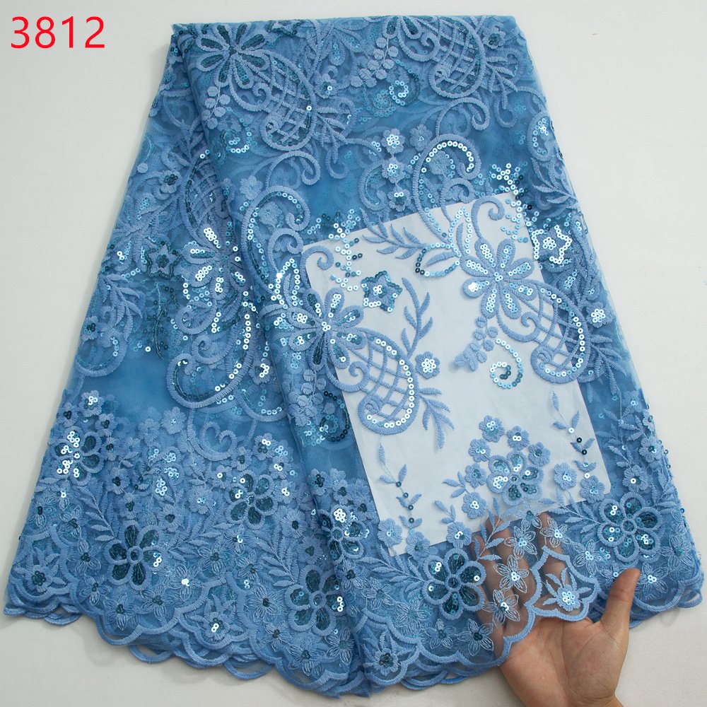 3812 African Sequins Lace Fabric French Net Lace High Quality 2024 Sequins Mesh Fabric For Women Wedding Party Dresses
