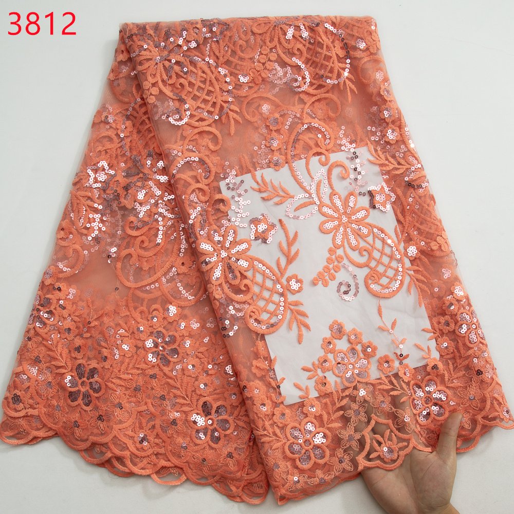 3812 African Sequins Lace Fabric French Net Lace High Quality 2024 Sequins Mesh Fabric For Women Wedding Party Dresses