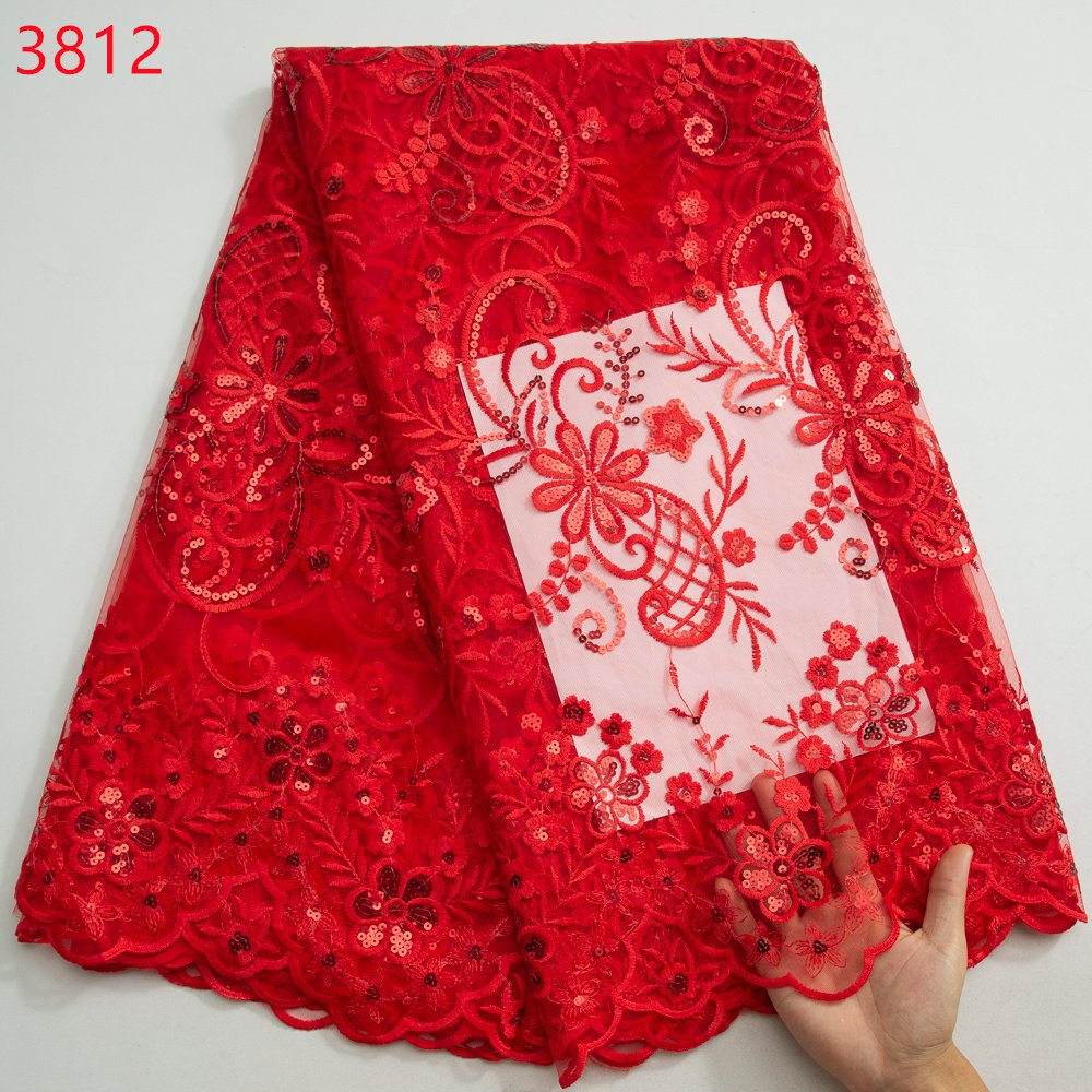 3812 African Sequins Lace Fabric French Net Lace High Quality 2024 Sequins Mesh Fabric For Women Wedding Party Dresses