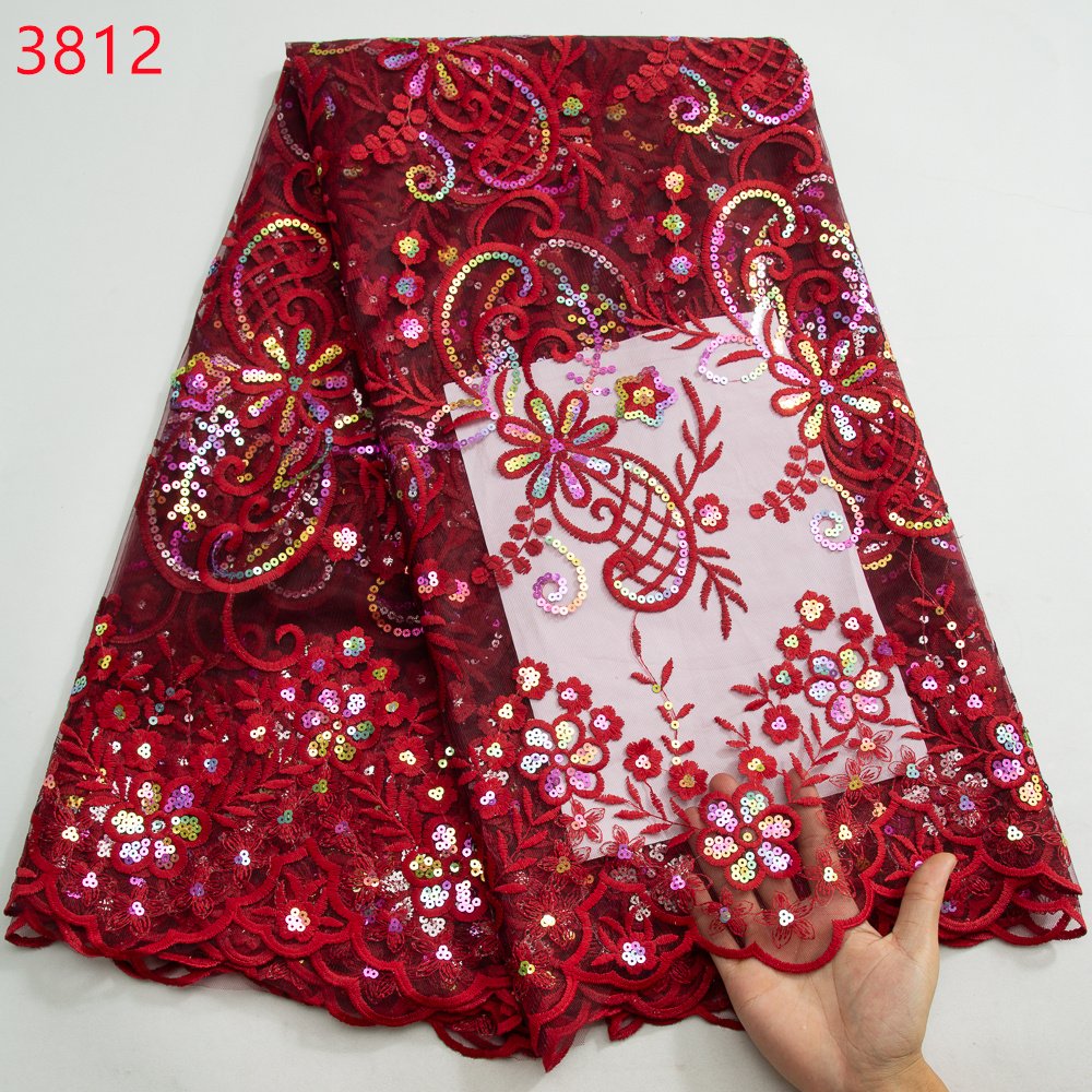 3812 African Sequins Lace Fabric French Net Lace High Quality 2024 Sequins Mesh Fabric For Women Wedding Party Dresses
