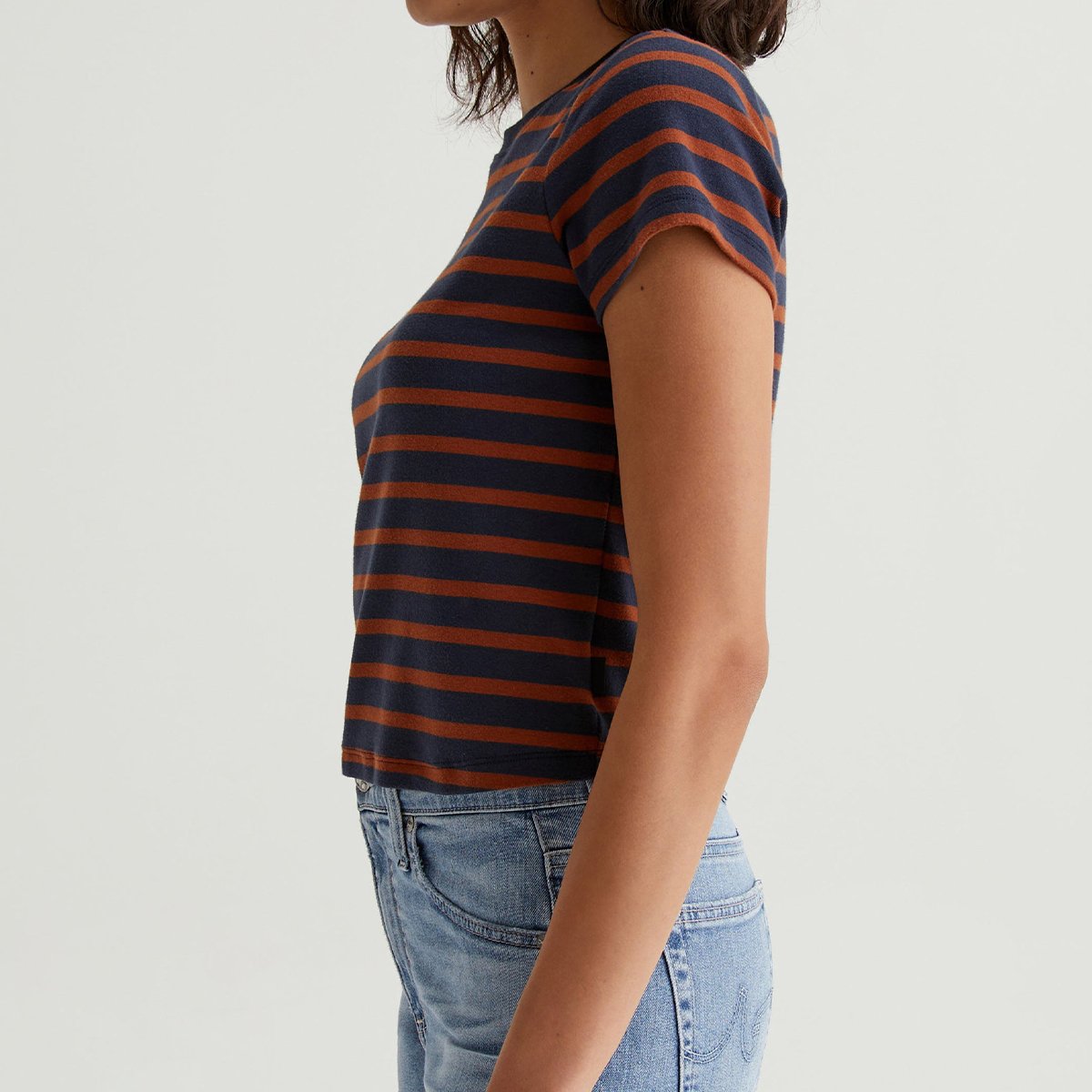OEM/ODM Custom Classic Red Breton Stripes Women's Cropped Crewneck Tee - '90s Vintage, Stretch-Blend Cotton Knit