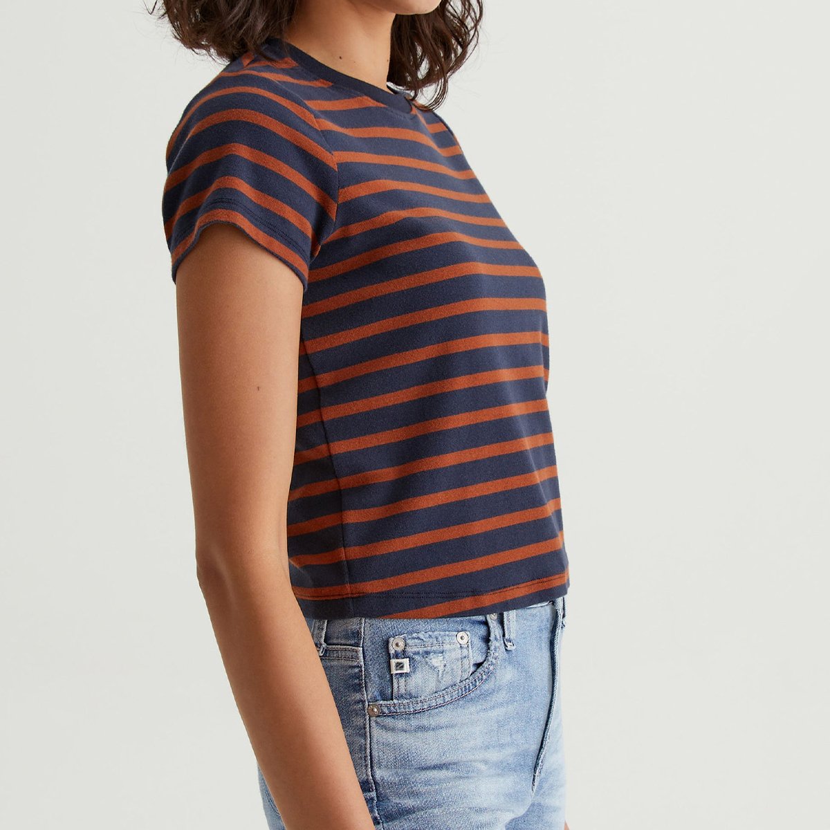 OEM/ODM Custom Classic Red Breton Stripes Women's Cropped Crewneck Tee - '90s Vintage, Stretch-Blend Cotton Knit