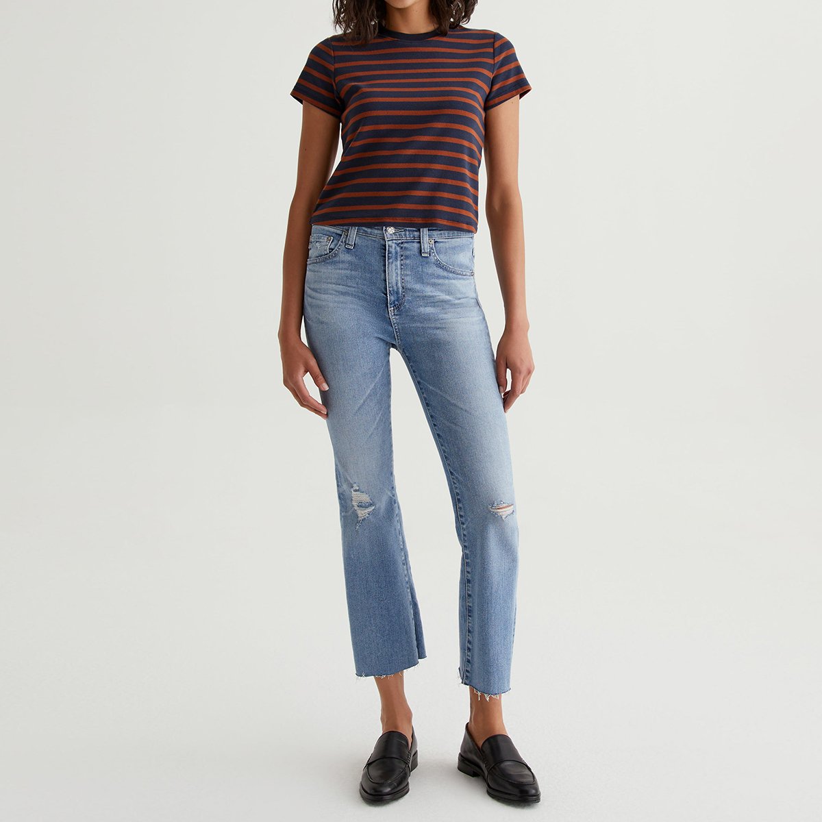 OEM/ODM Custom Classic Red Breton Stripes Women's Cropped Crewneck Tee - '90s Vintage, Stretch-Blend Cotton Knit