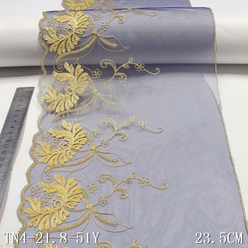 2022 Luxury Gold Metallic Yarn Embroidery Lace Trim Trimming Fabric Embroidery Gold Mesh Lace Trims