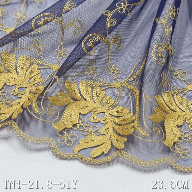 2022 Luxury Gold Metallic Yarn Embroidery Lace Trim Trimming Fabric Embroidery Gold Mesh Lace Trims