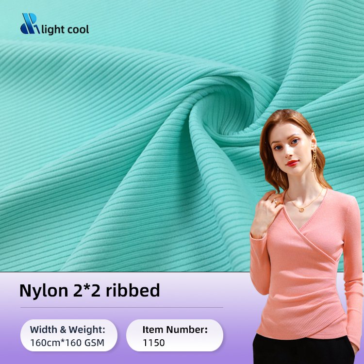 No1150 ribbed 80% nylon 20% spandex 4 way stretch 2*2 knit rib stripe yoga fabric for sports wear