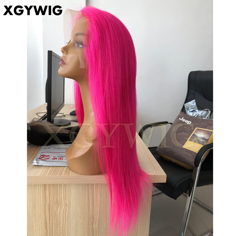 Stock 10"-30" virgin human hair pre-plucked natural hairline silky straight glueless Rose Red Colored Lace Front Wigs