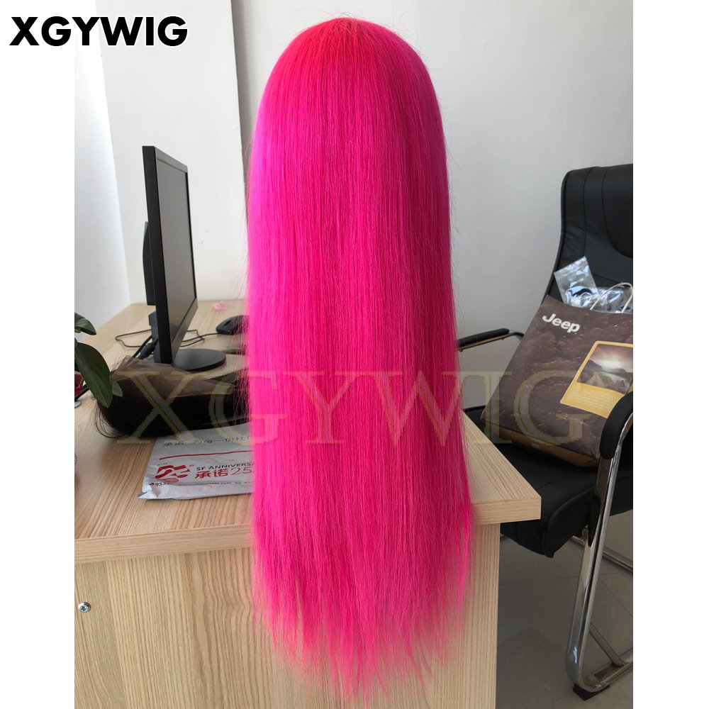 Stock 10"-30" virgin human hair pre-plucked natural hairline silky straight glueless Rose Red Colored Lace Front Wigs