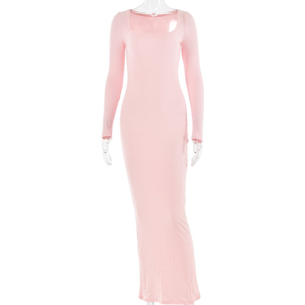 faldas para ropa de mujer poly spandex ribbed long sleeves scoop neck long maxi dressed prom evening night dresses for woman