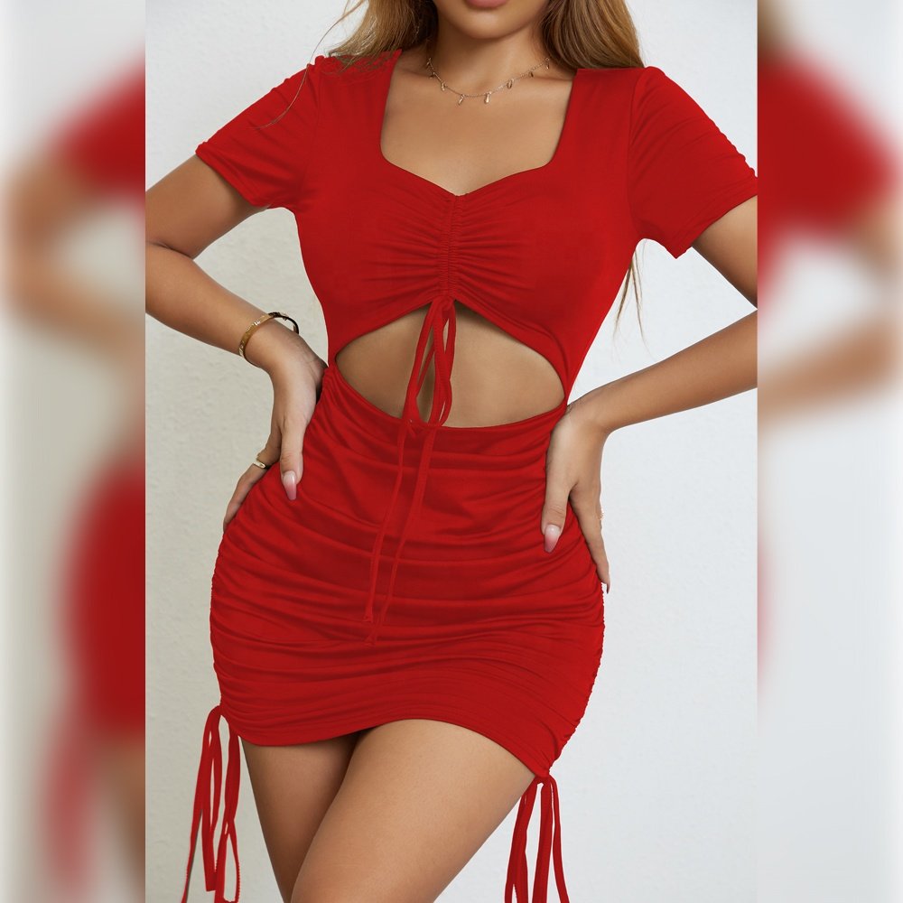 Women Clothes Bodycon Dress Knit Mini Dress Club Knitted Solid Casual Dresses Women Pleated Short Sleeve 2024 Summer OEM Service