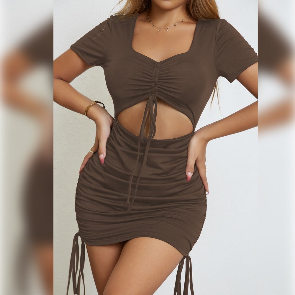 Women Clothes Bodycon Dress Knit Mini Dress Club Knitted Solid Casual Dresses Women Pleated Short Sleeve 2024 Summer OEM Service
