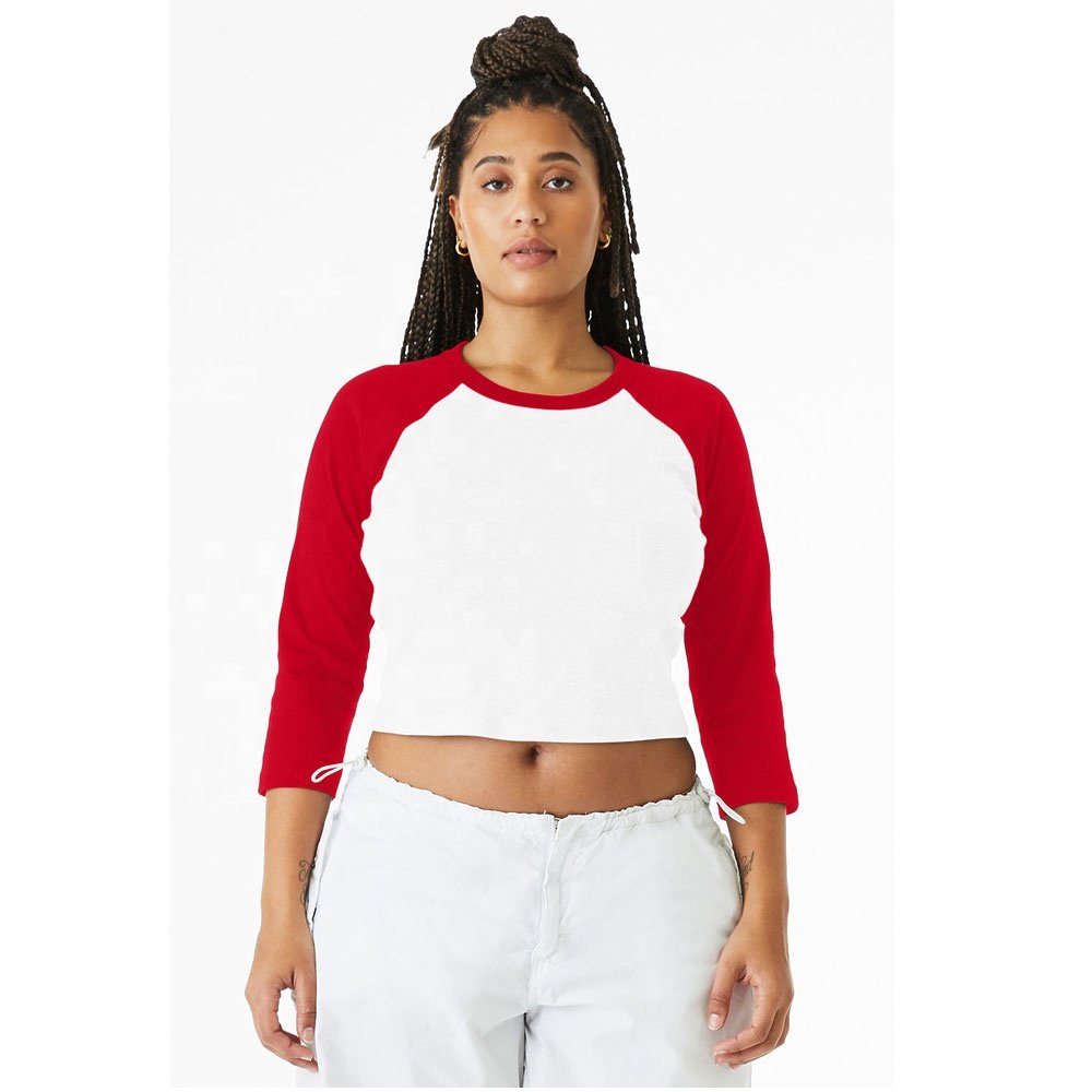 White/Navy 1200 WOMEN'S MICRO RIB 3/4 RAGLAN BABY TEE Bella Canvas 52% cotton, 48% polyester Breathable baby tee