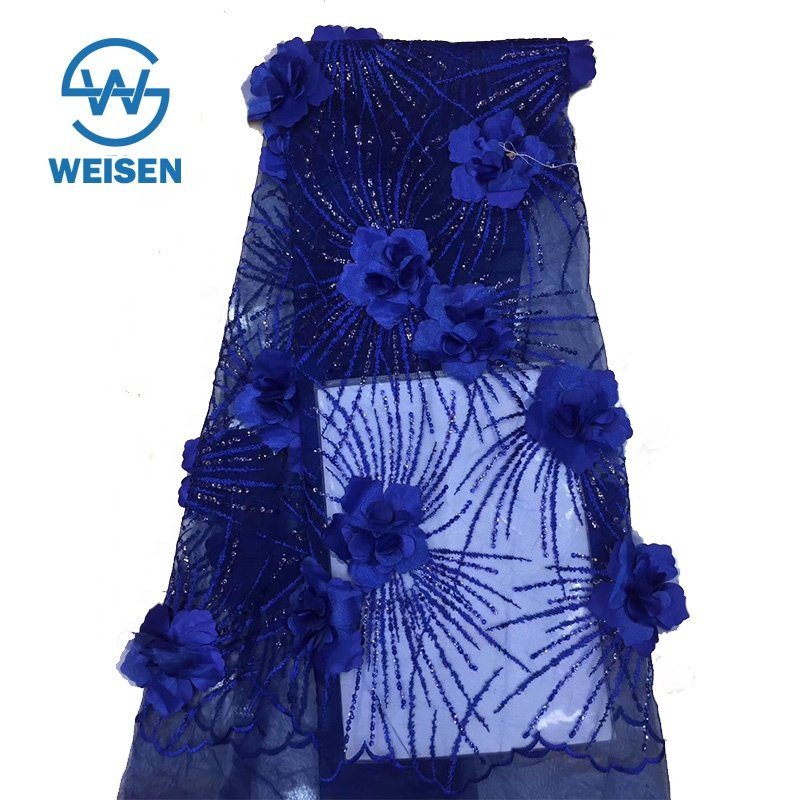Bridal Flower Applique Floral Polyester Mesh Embroidery Sequin Red 3D Lace Fabric