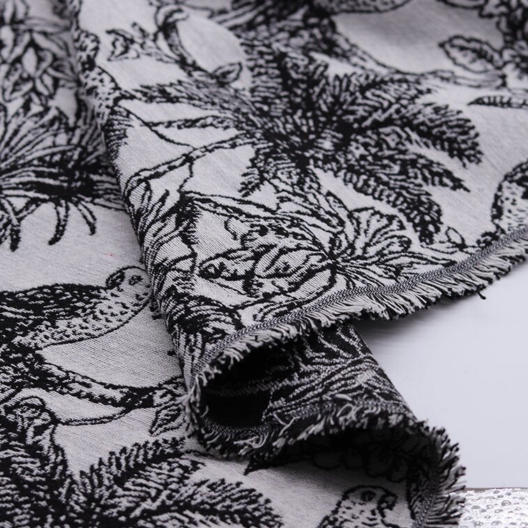 Black And White Jungle Animal Embroidery Jacquard Fabric Garment Fabric Thick Bag Hat Fabric