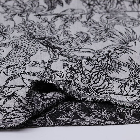 Black And White Jungle Animal Embroidery Jacquard Fabric Garment Fabric Thick Bag Hat Fabric