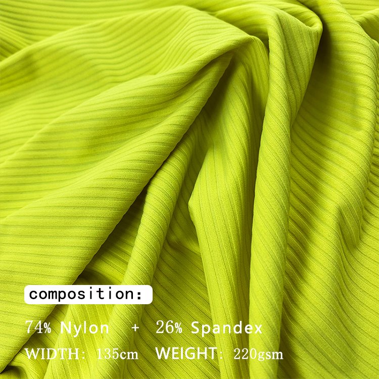 Textured Four Way Stretch Ribbed 74 Polyamide Nylon 26 Spandex 220gsm Rib Fabric For Yoga Swimwear Sportswear Activewear