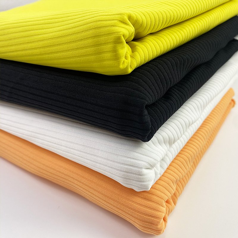 Textured Four Way Stretch Ribbed 74 Polyamide Nylon 26 Spandex 220gsm Rib Fabric For Yoga Swimwear Sportswear Activewear