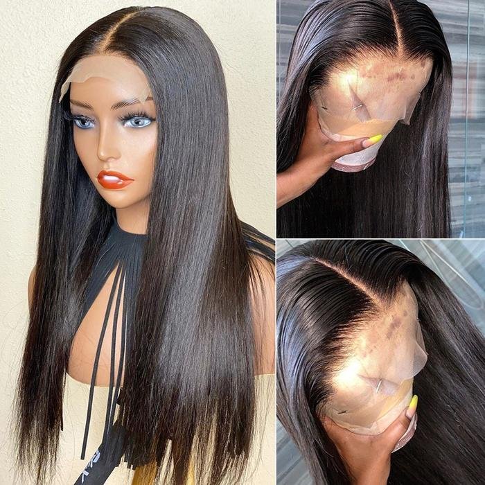 Top Grade Hd Lace Front Wig With 200% Density, Cambodian Straight Virgin Human Hair Lace Front Wigs Plucked For Black Women
