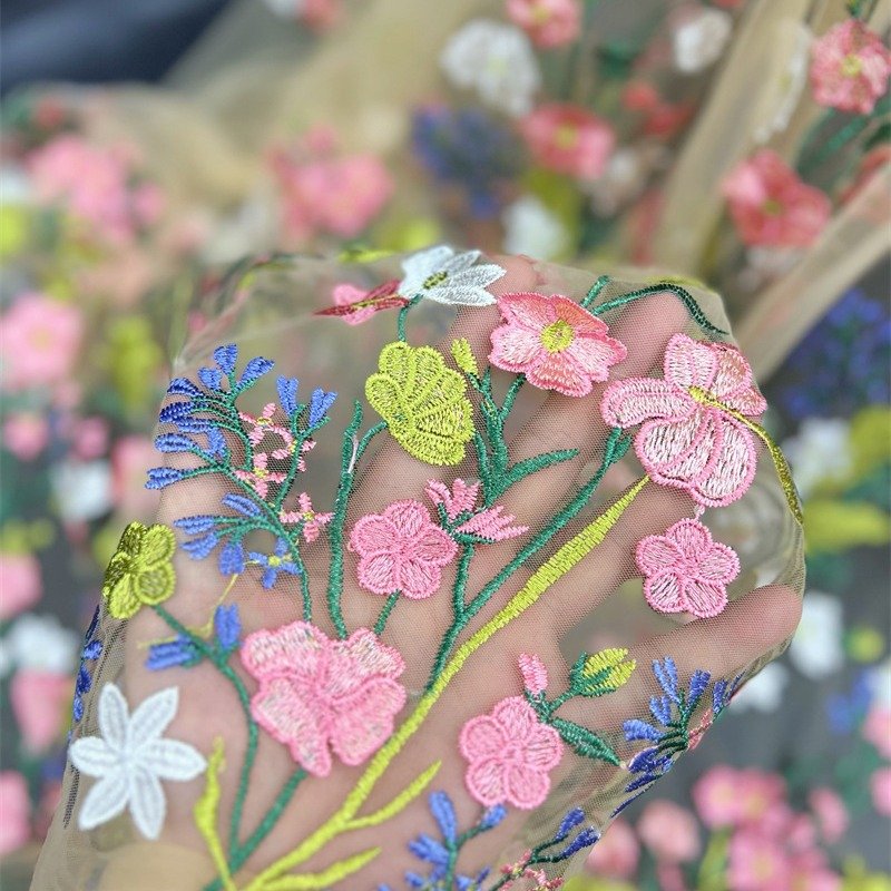 Luxury polyester fabric New floral mesh 3D three-dimensional cloth embroidery fabric women's wedding dress sequin fabric