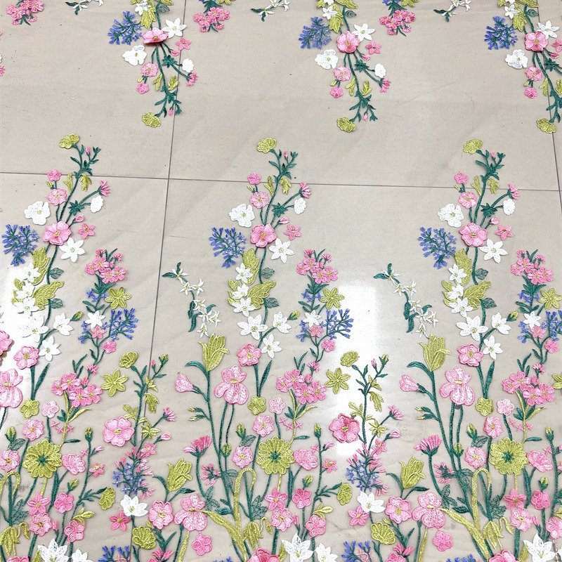 Luxury polyester fabric New floral mesh 3D three-dimensional cloth embroidery fabric women's wedding dress sequin fabric
