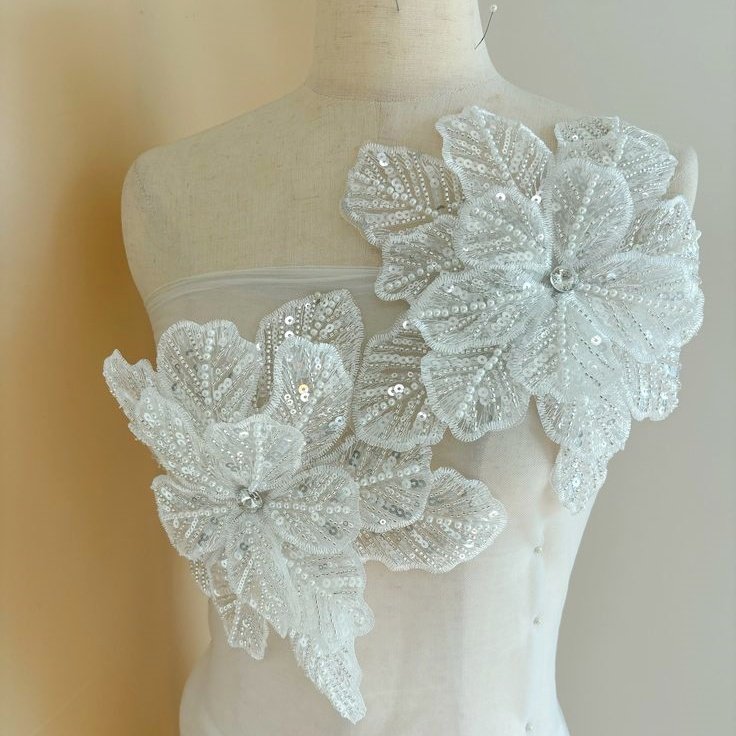 affinity design custom lace stickers decals handmade 3D flower bridal rhinestone bodice applique sew on patches