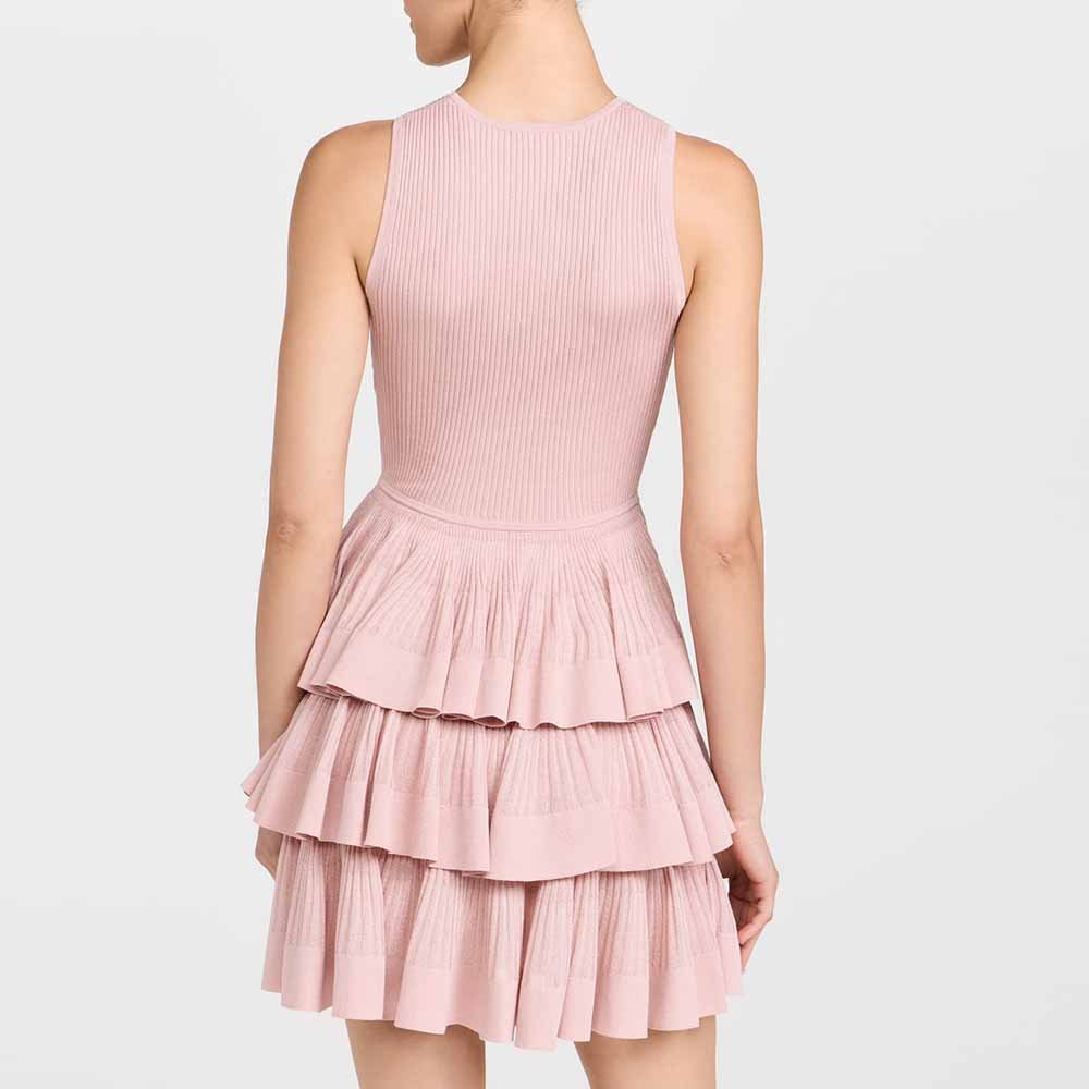Knitwear Manufacturer Custom Spring Summer Autumn Winter Casual Sleeveless Round Neck Skater Ruffled Knit Mini Dress