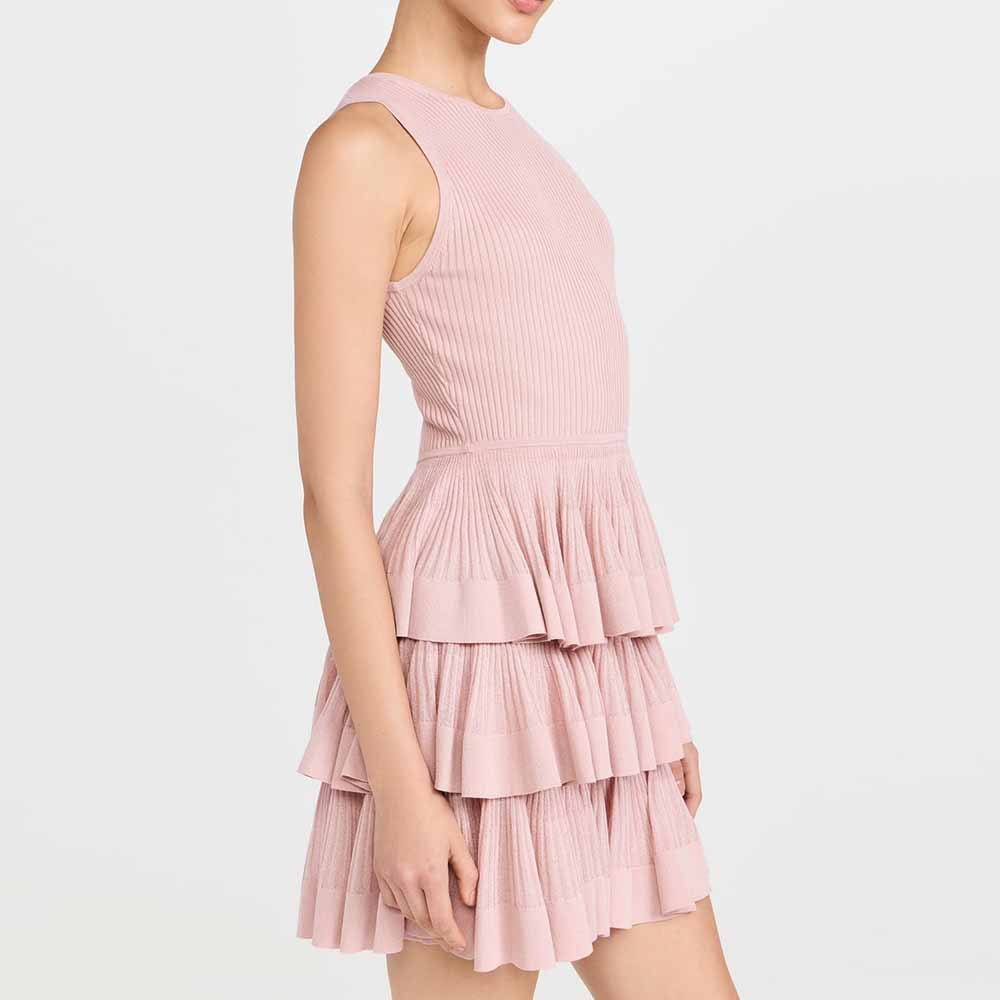 Knitwear Manufacturer Custom Spring Summer Autumn Winter Casual Sleeveless Round Neck Skater Ruffled Knit Mini Dress