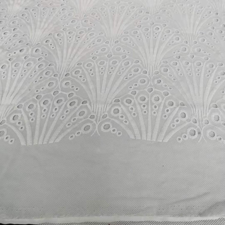 Customized fashionable design breathable 100%polyester chiffon eyelet embroidery fabric