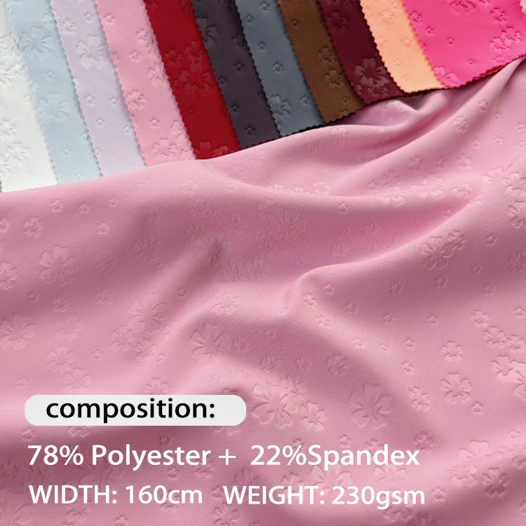 Sportswear Yoga Jacquard Embossed Fabric 230 Gsm Stripe Ribbed Stretchy Fabric 78% Polyester 22% Spandex