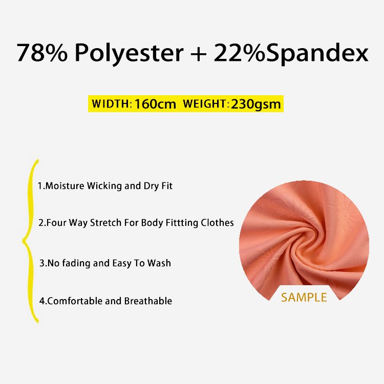 Sportswear Yoga Jacquard Embossed Fabric 230 Gsm Stripe Ribbed Stretchy Fabric 78% Polyester 22% Spandex