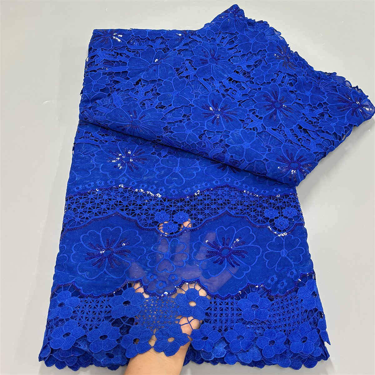 High Quality New Design African Water Soluble Lace Fabrics 100% Cotton French Net Lace With Sequins Cord Lace Fabric