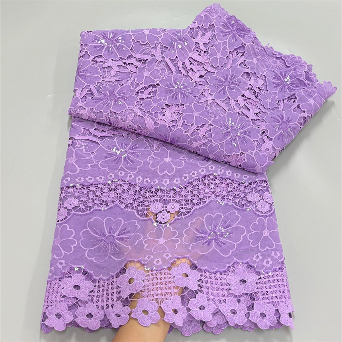 High Quality New Design African Water Soluble Lace Fabrics 100% Cotton French Net Lace With Sequins Cord Lace Fabric