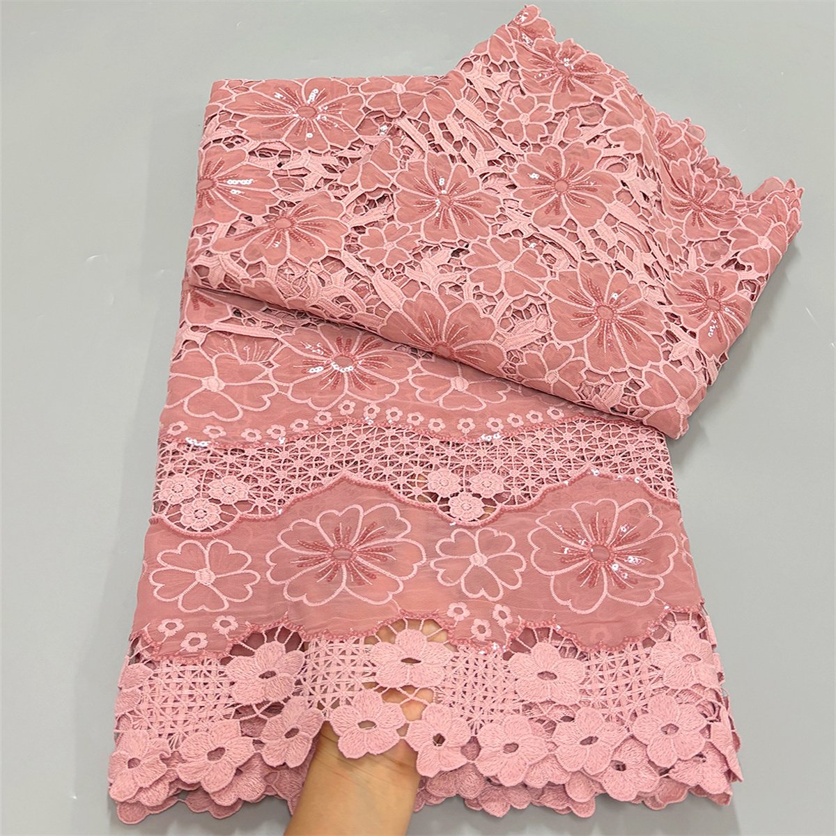 High Quality New Design African Water Soluble Lace Fabrics 100% Cotton French Net Lace With Sequins Cord Lace Fabric