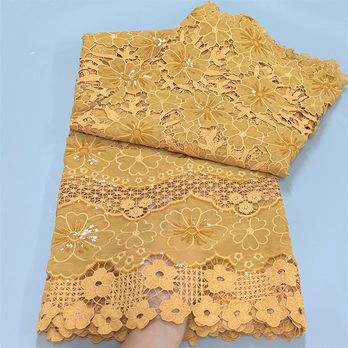 High Quality New Design African Water Soluble Lace Fabrics 100% Cotton French Net Lace With Sequins Cord Lace Fabric