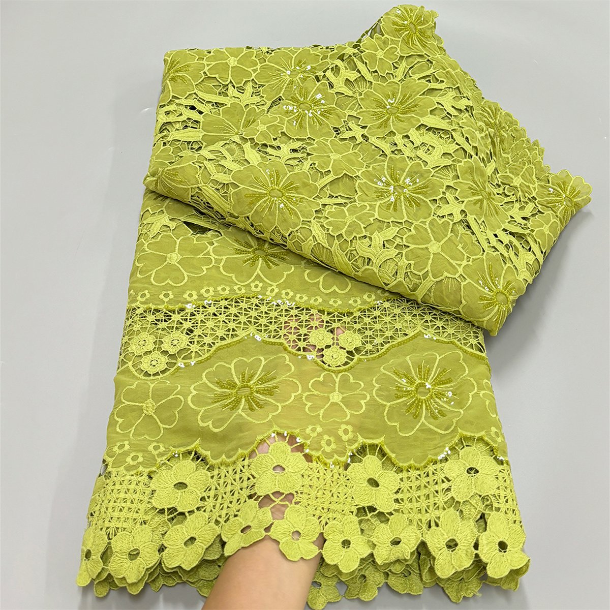 High Quality New Design African Water Soluble Lace Fabrics 100% Cotton French Net Lace With Sequins Cord Lace Fabric