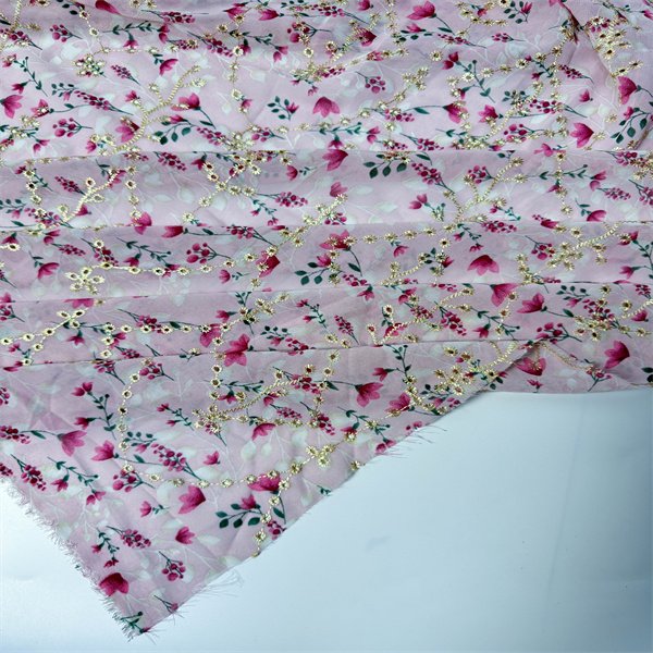 100% Polyester Custom Digital Printing Floral Design White Chiffon Flat Embroidery Fabric By rolls For Women
